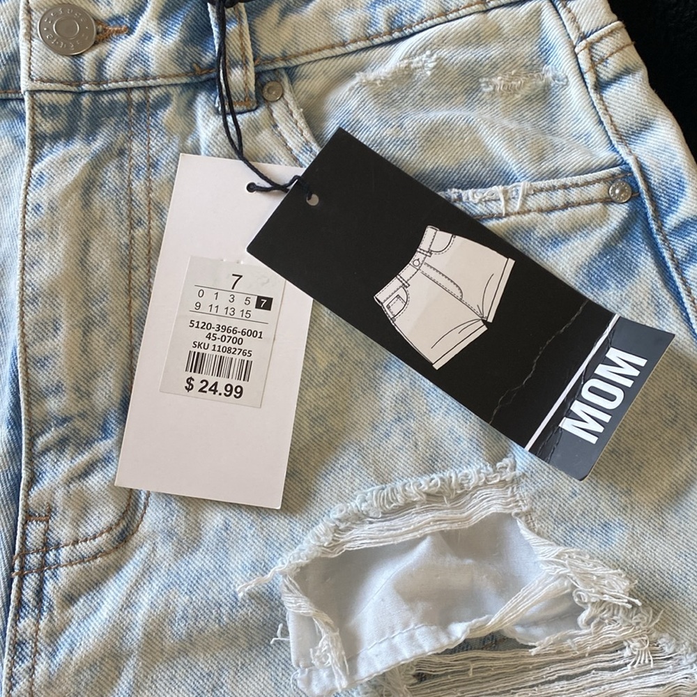 High Rise Distressed Lightwash Shorts - Picture 2 of 7